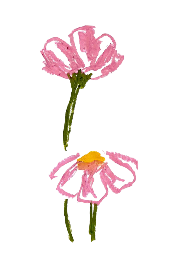 Mit Ölkreiden gemalte Blumen in Rot und Rosa