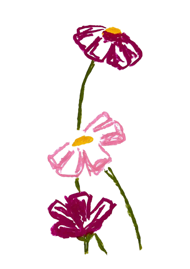 Mit Ölkreiden gemalte Blumen in Rot und Rosa