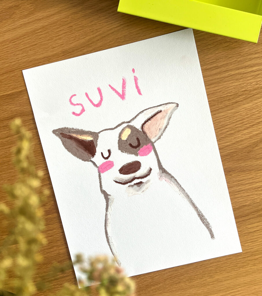 Haustierportraits mit Ölkreiden gemaltes Portrait eines Hundes namens Suvi